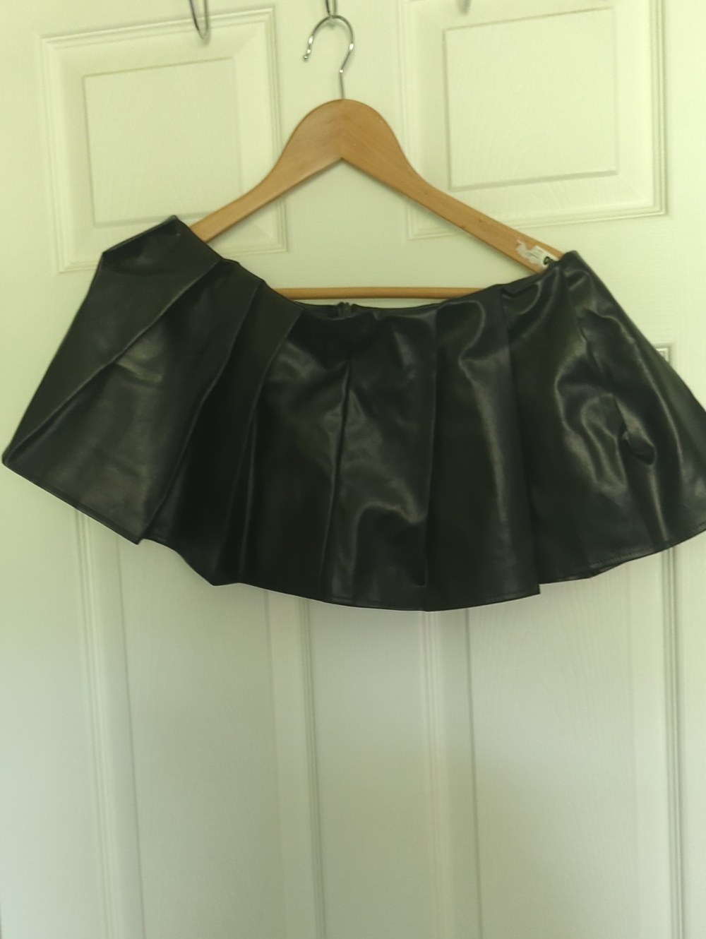 Black Faux Leather Flared Mini Skirt